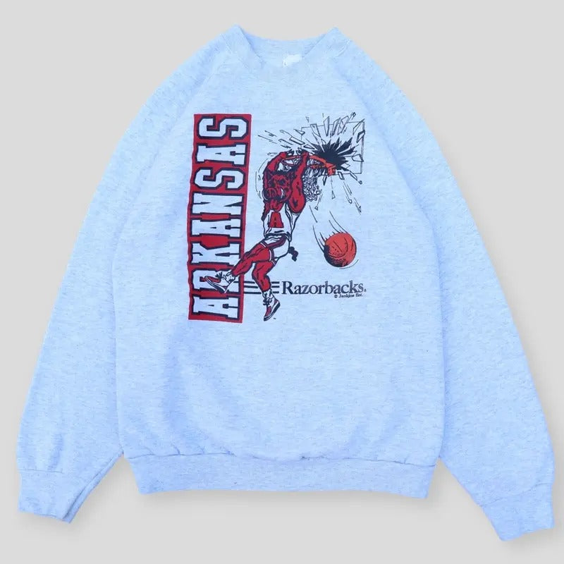 1993 Arkansas Razorbacks Shattered Backboard Crewneck Basic Sweatshirt Cotton T-Shirts, Hoodie | GrindPrints.com