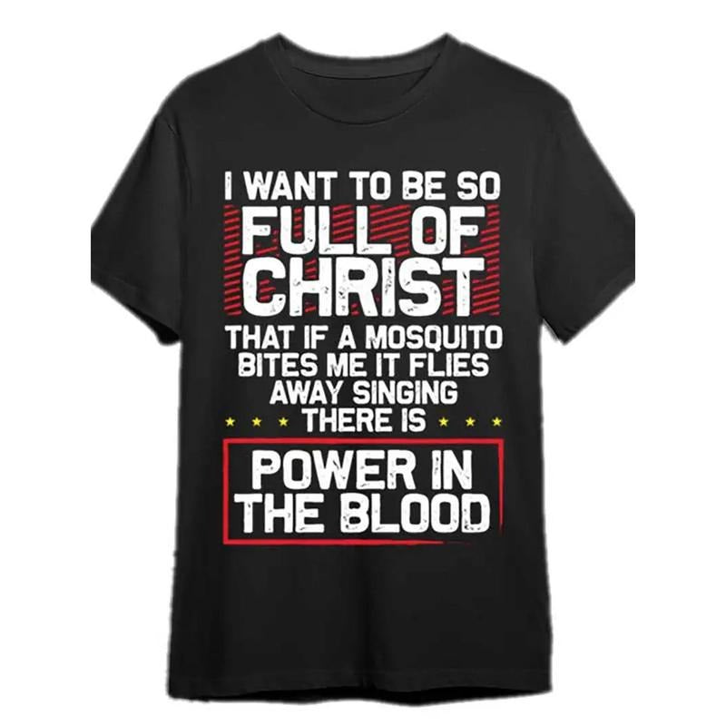 1pc 100% Cotton Religious T-Shirt, Crew Neck, Short Sleeve, Slight Stretch, All-Season, with Digital Print 'Power in the...