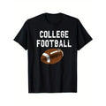 1pc College Football Print T-Shirt - 100% Cotton Crew Neck, Casual All-Season Knit Fabric Tee, Regular Fit Sports Fan...