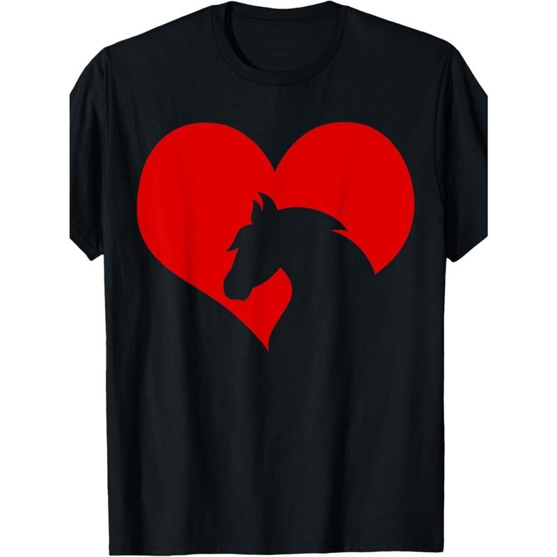 1pc EWH Casual Cotton Equestrian Horse Heart Silhouette Print Round Neck Loose Fit Knitted Fabric All Seasons Made Usa T-Shirts, Hoodie, Sweatshirt