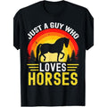 1pc EWH Men'S Casual Cotton T-Shirt with Just a Guy Who Loves Horses Print, Vintage Friesian Horse Graphic, Round Neck,...