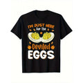 1pc Men'S Casual Cotton T-Shirt with "I'm Just Here for The Deviled Eggs" Print, Crew Neck, Slight Stretch, All-Season...
