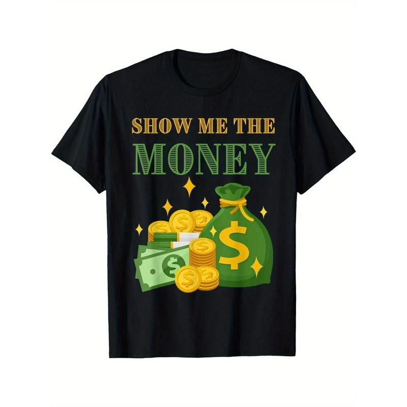1pc Men'S Casual Cotton T-Shirt with "Show Me The Money" Print, 100% Cotton, Breathable & Absorbent, Round Neck, Loose...