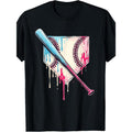 1pc Men'S Cotton T-Shirt with Dripping Baseball Bat Print, Casual Street Style, Round Neck, Short Sleeve, Summer Top for...