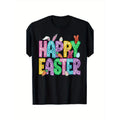 1pc Men'S Happy Easter Vibrant Bunny & Eggs Graphic Tee, 100% Cotton Fabric, Crew Neck, Short Sleeve, Regular Fit,...