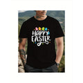 1pc Men'S Happy Easter Vintage-Inspired Cotton T-Shirt, 100% Cotton Fabric, Crew Neck, Short Sleeve, Regular Fit, Weekend...