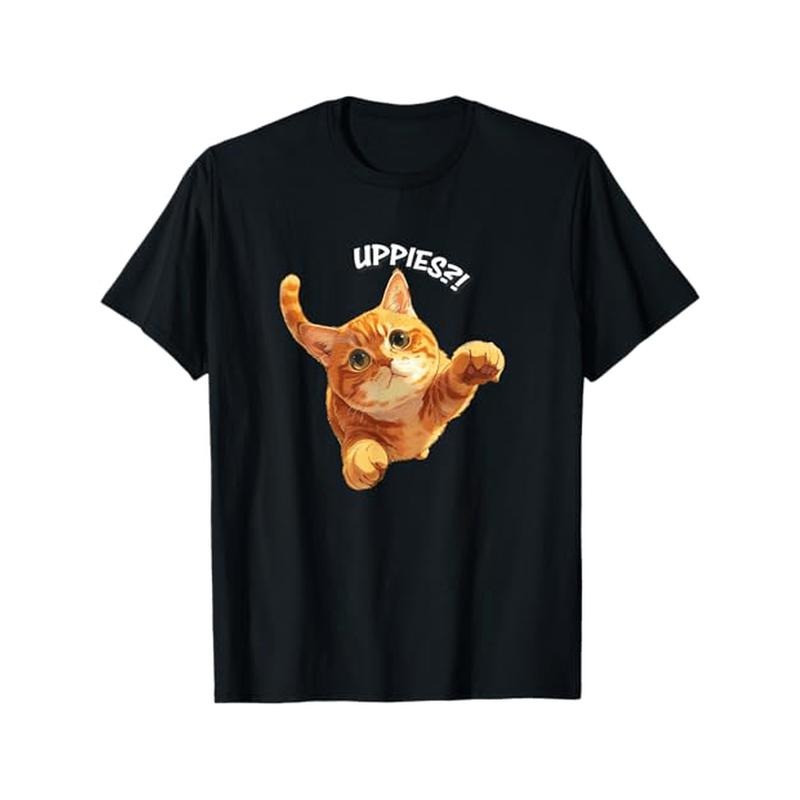 1pc WhimsyCat Men'S Casual Cotton T-Shirt with Orange Tabby Cat Print, Round Neck, Regular Fit, Knitted Fabric, Stretch,...