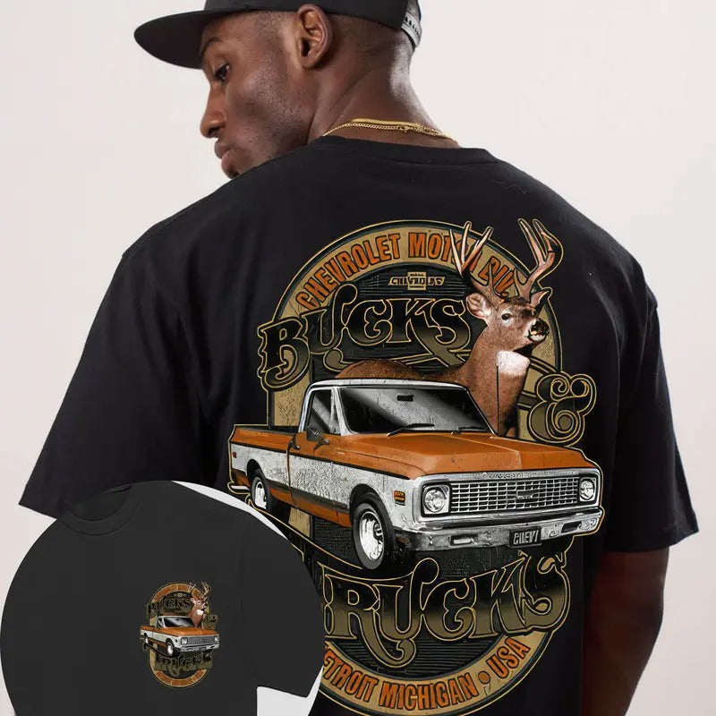 2 Sides Chevy Bucks and Trucks T-Shirt - Classic Cotton Crewneck Graphic Tee Hoodie, Sweatshirt | GrindPrints.com