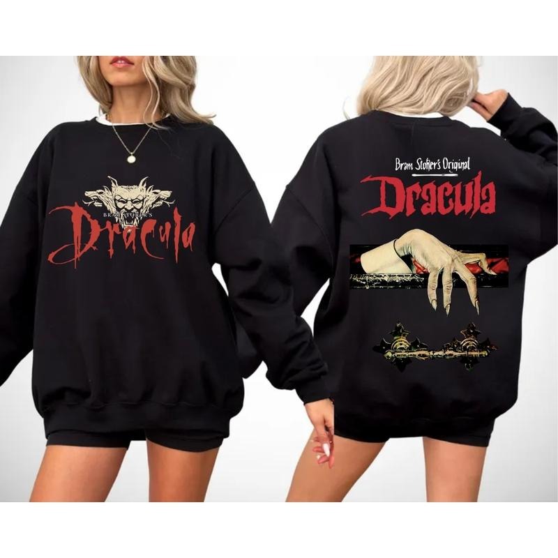 2 Sides Vintage Gothic Bram Stoker's, Draculaaa Book Cover T- Shirts, Trending Sweatshirts, Gothic Apparel, Draculaa...