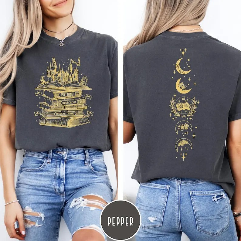 2 Sides, Wizard Castle Book T-shirt, Wizard School Shirts, Universal Shirts, Wizard Tshirt, Reading Bookworm, Crewneck...