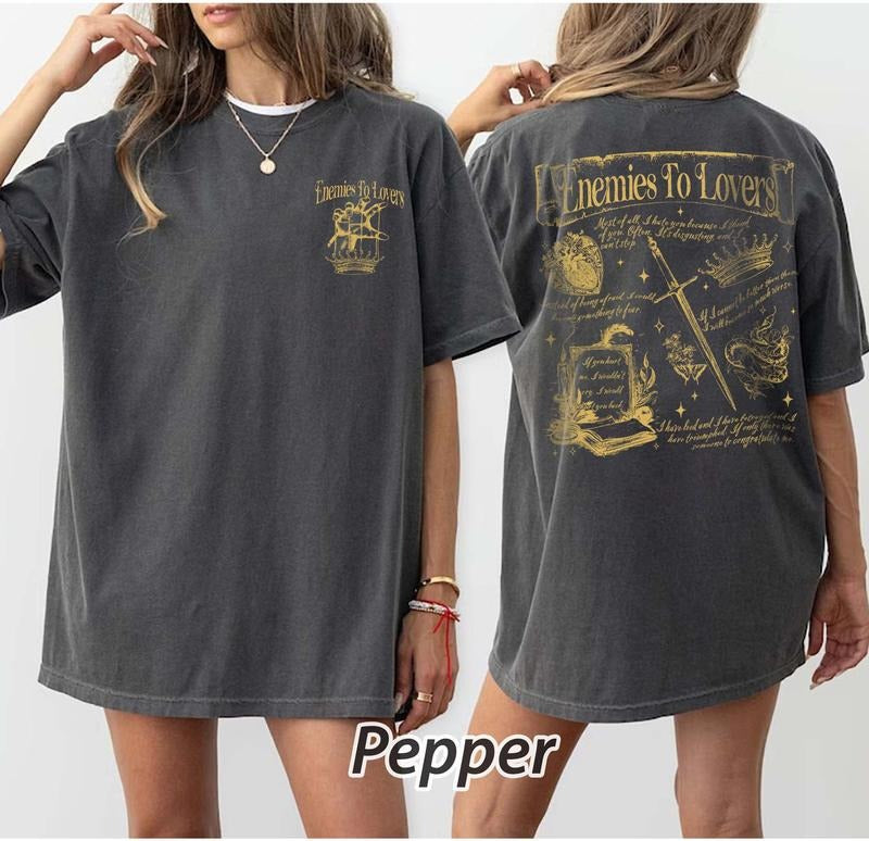 2 slide design, Enemies To Lover Shirt, Read Shirt, Dark Academia Shirt, Reading Shirt, Bookish Merch, Romance Book...
