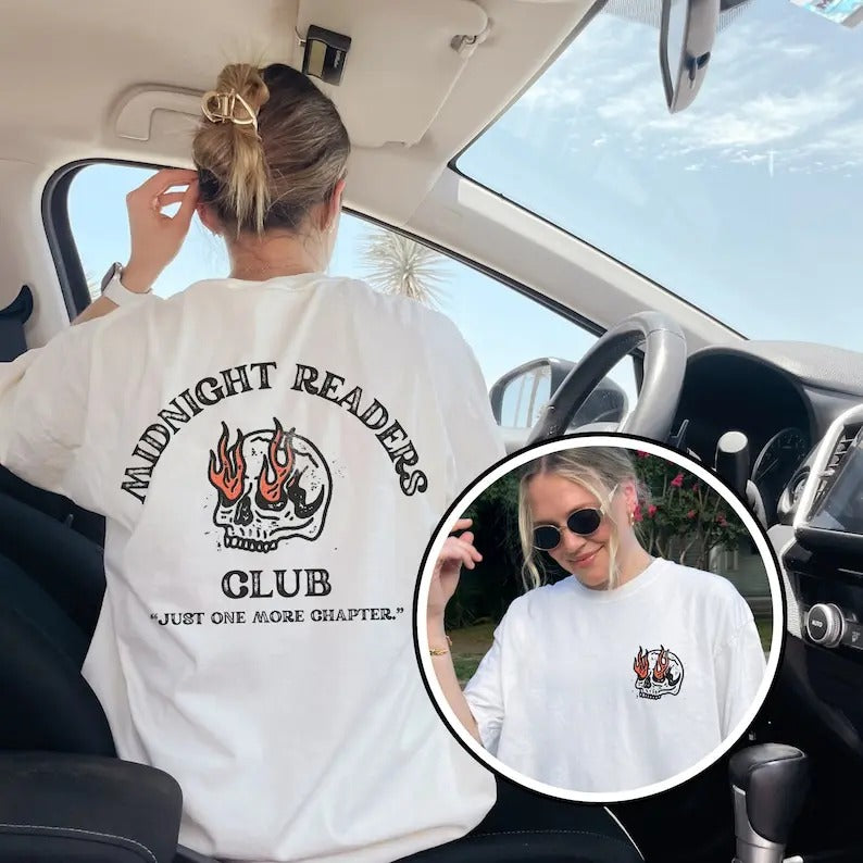 2 slides, Midnight Reader's Club T-Shirt. Book shirt. Womens book shirt. Women's graphic tee trendy. Cool book shirt....