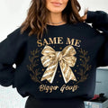 2025 New Year Same Me But Bigger Goals Coquette Bow Crewneck Sweater, 2025 Soft Girl Era, Soft Mom, Coquette Bow New Year...