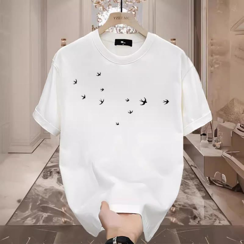 2025 Short Sleeve Pure Cotton Versatile Casual Loose Fit Printed Round Neck Top Short Sleeve Base Shirtstyle{N002}2 T-Shirts, Hoodie, Sweatshirt