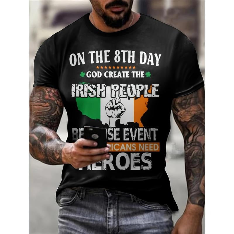 3D IRISH PEOPLE Print Men's Fashion Short Sleeve Crew Neck T-shirt, Summer Outdoor Made in USA Hoodie, Sweatshirt