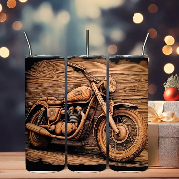 3D Woodgrain Motorcycle Tumbler Drinkware Stainless Steel T-Shirts, Hoodie, Sweatshirt