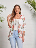 Women's Floral Print High Low Blouse Without Tee, Boho Elegant Casual 3/4 Sleeve Open Front Top For Spring & Summer,...