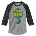 Lucky Charms Retro Logo 3/4 Sleeve Raglan Jersey T-Shirt - Gray and Black Hoodie, Sweatshirt | GrindPrints.com