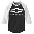 Chevrolet Logo 3/4 Sleeve Raglan Jersey T-Shirt- Black and White Hoodie, Sweatshirt | GrindPrints.com