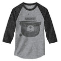 Smokey Bear 3/4 Sleeve Raglan T-Shirt - Gray and Black Hoodie, Sweatshirt | GrindPrints.com