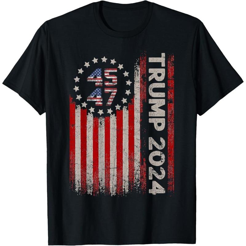 45 47 Trump 2024 American Flag T-Shirt made in usa Hoodie, Sweatshirt | GrindPrints.com