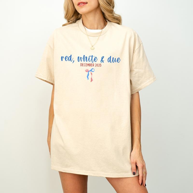 4th Of July Pregnancy Announcement Shirt, Red White And Due, Patriotic Mom Tee, Fourth Of July Pregnancy Reveal Shirt,...