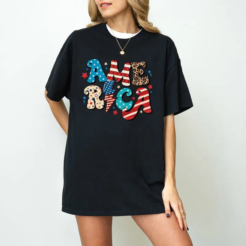 4th of July America Shirt, Sparkly America Shirt, Independence Day, 4th of July Shirt, Leopard 4th of july Sweatshirt Hoodie