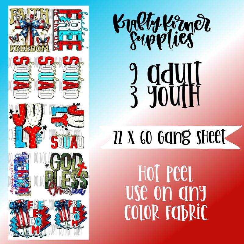 4th of July DTF Transfer Gang Sheet, 22 x 60 T-Shirts, Hoodie, Sweatshirt | GrindPrints.com