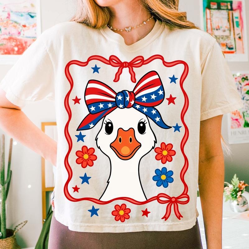 4th of July Mama Goose Comfort Colors Shirt, American Mama Coquette Tee, Memorial Day Gift, USA American mama Shirt,...