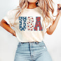 4th of July Shirt, USA Floral Flowers Tshirt, Independence day Women Tee & Sweatshirt Hoodie Cotton Crewneck