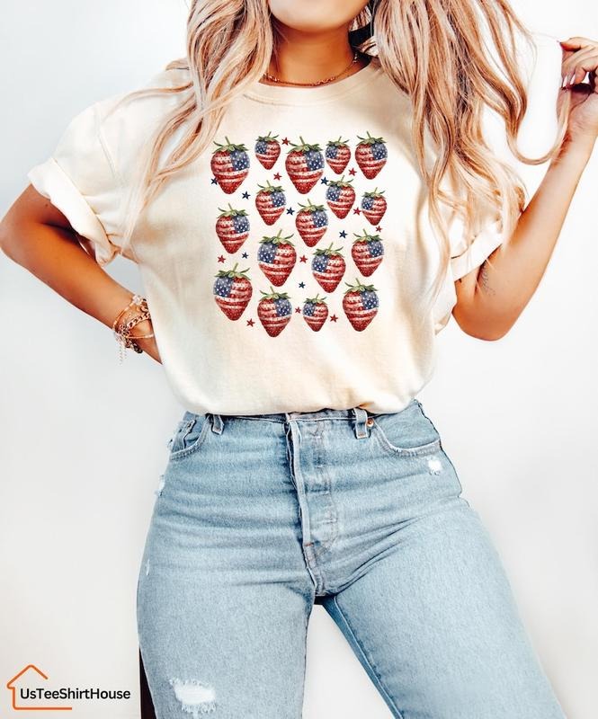 4th of July Strawberries Shirt, 4th of July Shirt Hoodie, Sweatshirt | GrindPrints.com