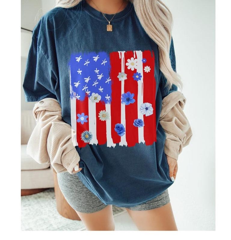 4th of July T-Shirt, July Fourth T-Shirt, Brushstrokes USA Flag Shirt Hoodie, Sweatshirt | GrindPrints.com