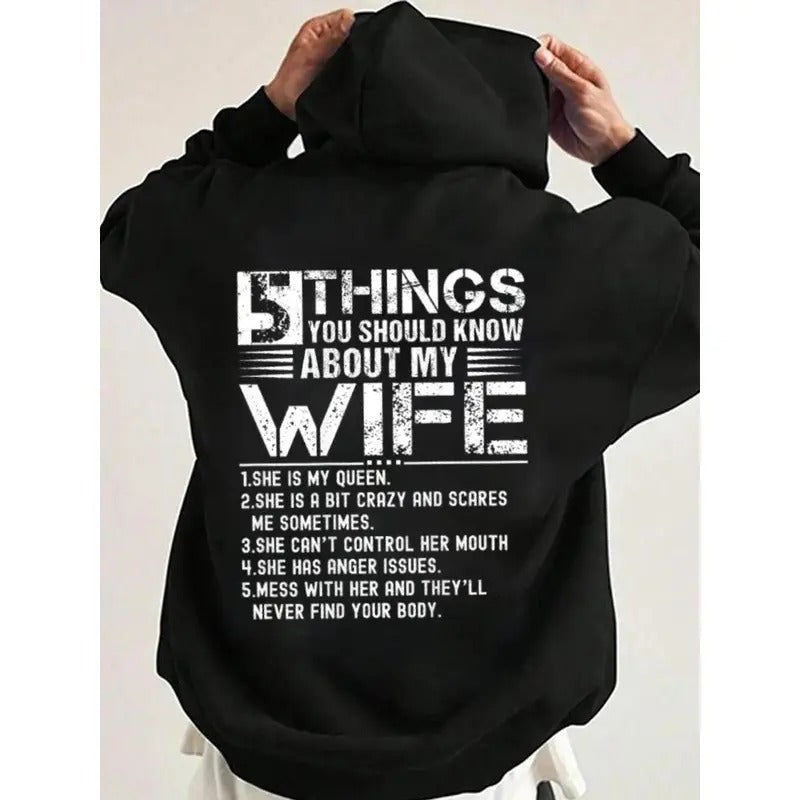 5 Things You Should Know About My Wife Funny Hoodie Casual Street Style Fleece Fabric Pullover Hooded Sweatshirt for...
