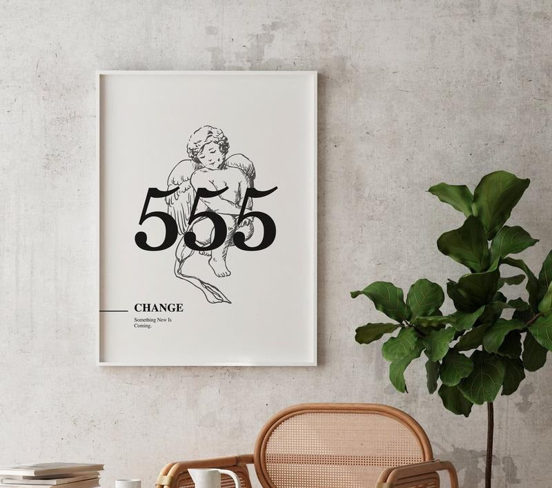 555 Angel Number, Change Angel Number Print, Trendy Wall Art Print, Alignment, Manifestation Energy Spiritual Poster,...
