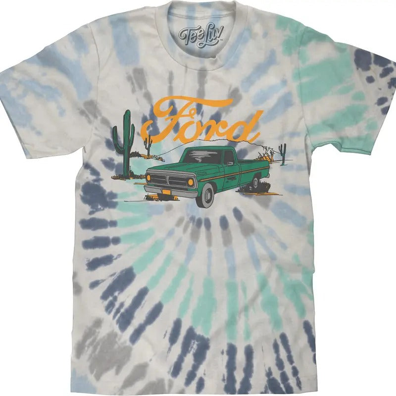 70s Ford Pick-Up Truck Tie Dye T-Shirt - Glacier Tie Dye Hoodie, Sweatshirt | GrindPrints.com