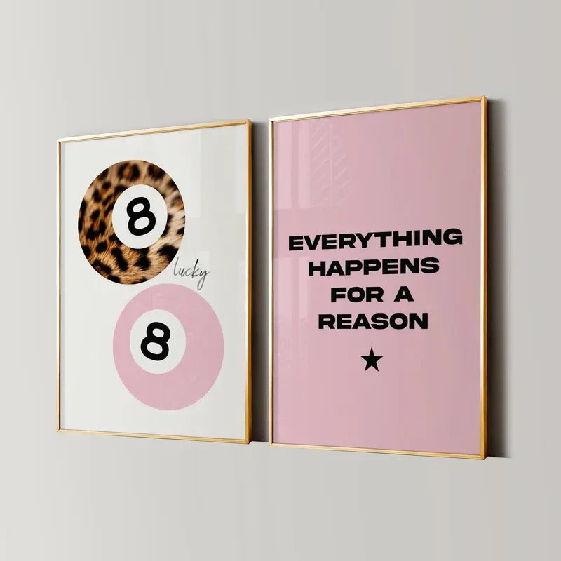 8 Ball Leopard Print, Affirmations Poster, Trendy Lucky Girl Wall Art, Funky Y2K Aesthetic Apartment Decor, Cheetah Girly...