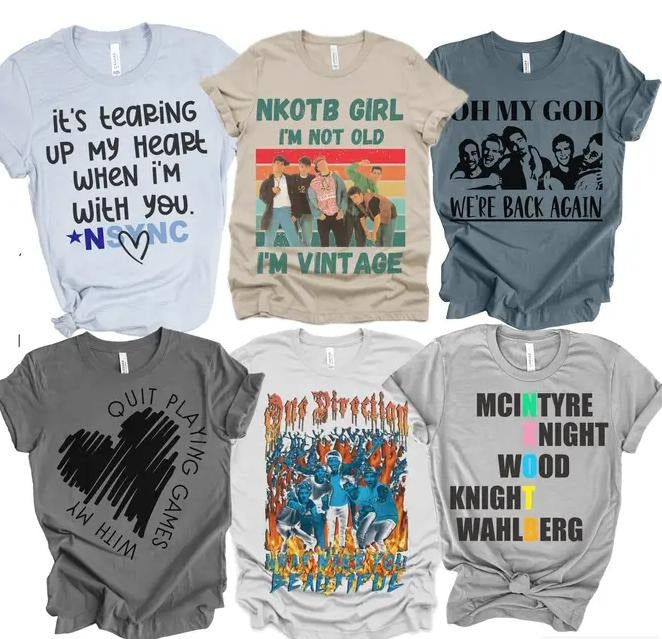 90s Boy Band Tees T-shirt Womens Throwback Band Tshirt Retro 90s tee Boy Band T-Shirt by Party On Designs Casual Graphic...