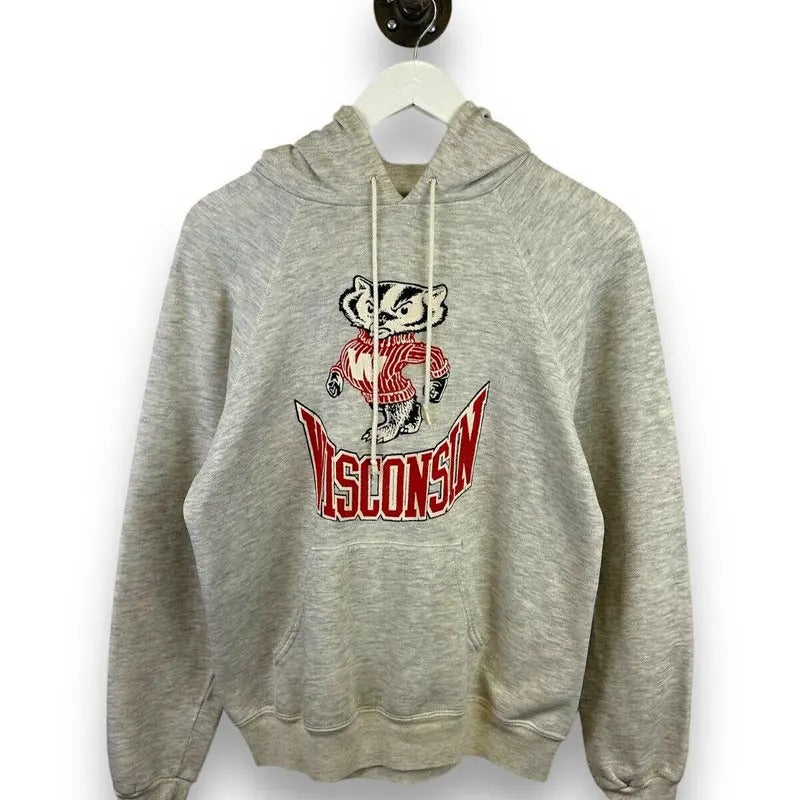 Vintage 80s/90s Wisconsin Badgers NCAA Lee Hooded Collegiate Sweatshirt Sz Large T-Shirts, Hoodie | GrindPrints.com