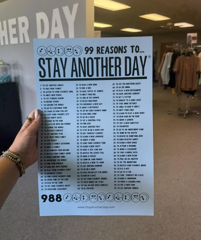99 Reasons To Stay Another Day Mental Health Awareness Baby Blue Poster T-Shirts, Hoodie, Sweatshirt | GrindPrints.com