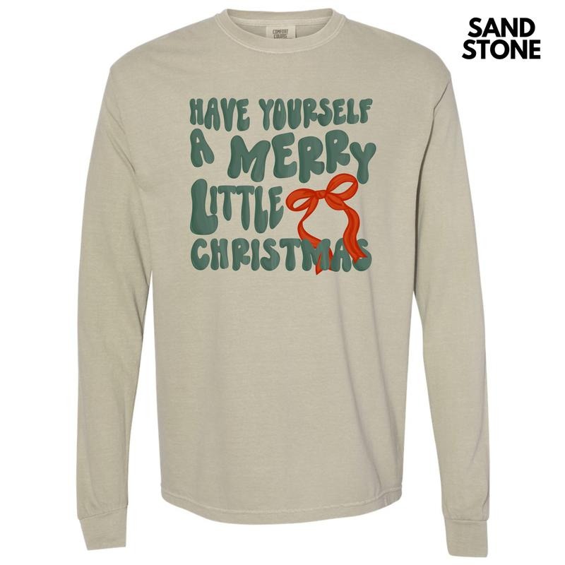 A Merry Little Christmas Long Sleeve Comfort Colors T-Shirt 'NLB' Hoodie, Sweatshirt | GrindPrints.com