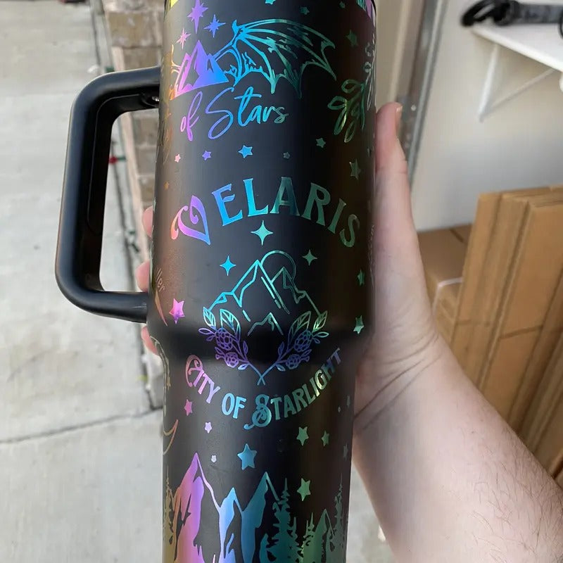 ACOTAR 40oz Engraved Tumbler with "VELARIS" and "CITY OF STARLIGHT" Design, Black Finish, Ideal for Coffee, Tea, and...