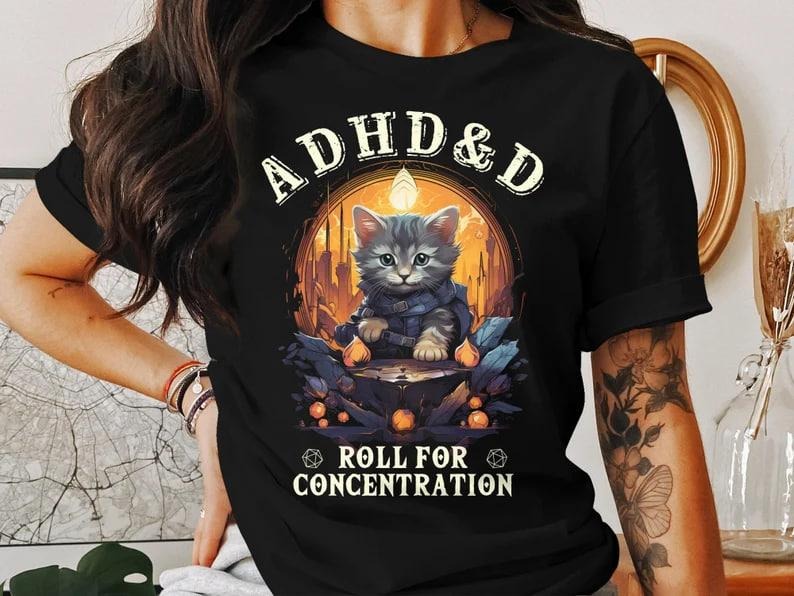 ADHD&D Roll Concentration ADHD&D Cat Shirt Dungeons Dragons Dnd DnD Vintage ADHD Shirt DnD Shirt RPG Dungeons Master D20 Shirt RPG D&D Shirt T-Shirts, Hoodie, Sweatshirt