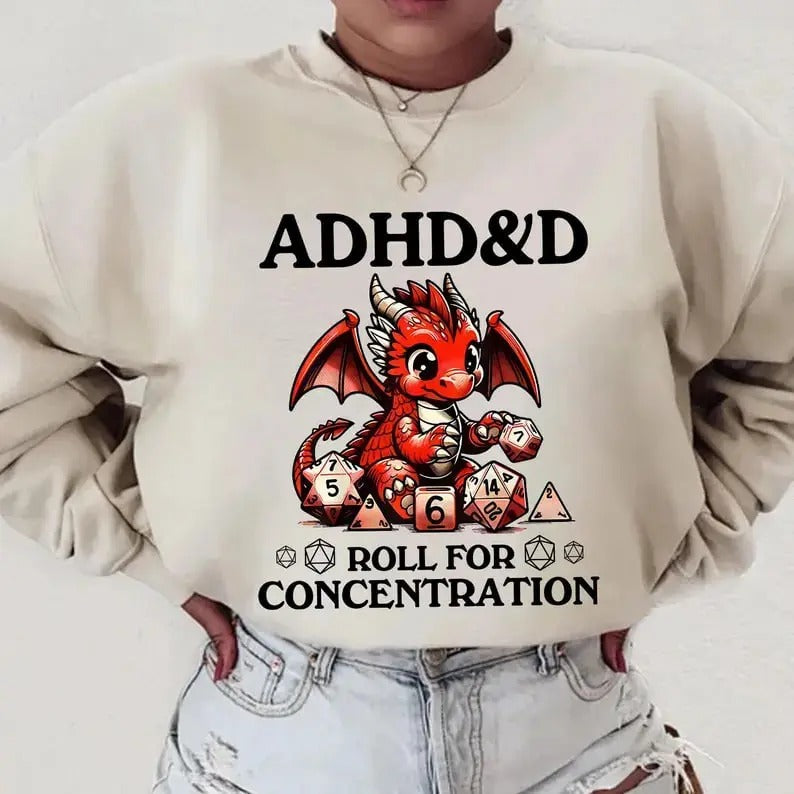 ADHD&D Roll for Concentration Sweatshirt, Dungeons and Dragons Dnd T-shirt, DnD Vintage Tee, ADHD Unisex shirt, DnD...