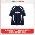 AELFRIC EDEN Unisex Contrast Color Stripe Racing Tee Navy Blue Sporty Design 100% Polyester Summer Sports Sweatshirt Hoodie
