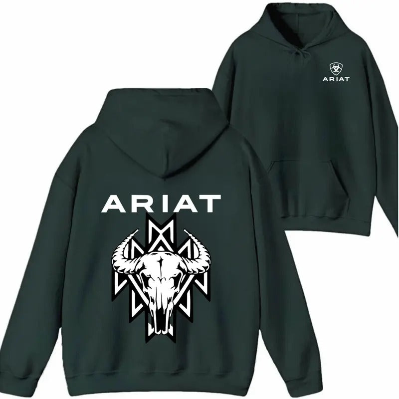 ARIAT Hoodie Sweatshirt T shirt- Bold Bull Skull Design with Tribal Pattern, Ideal for Western Fashion Enthusiasts Unisex...