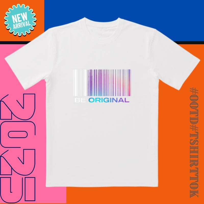 Pre-Order Alert! 'BE ORIGINAL' Barcode Tee |   White Base & Rainbow Noise |   Trendy All-Day Style for...