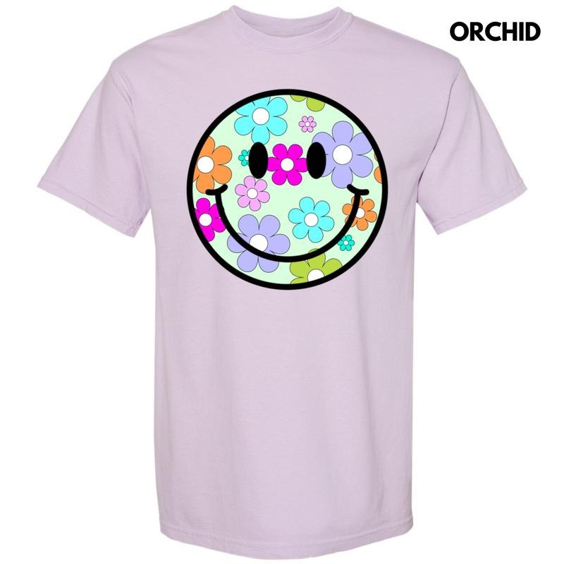Adorable Floral Happy Face Comfort Colors T-Shirt 'NLB' Hoodie, Sweatshirt | GrindPrints.com