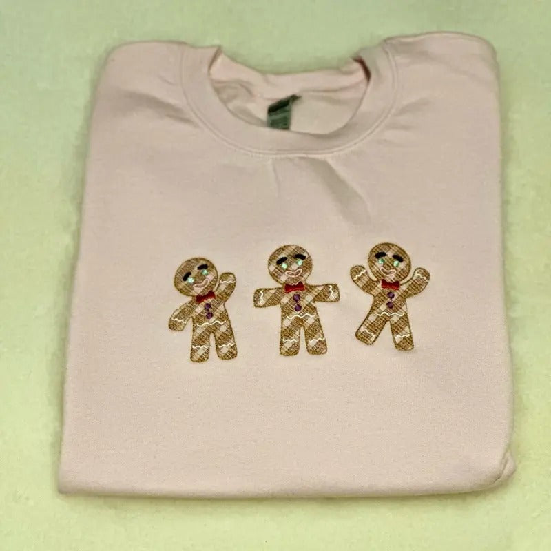 Adorable Gingerbread Embroidered Crewneck Sweatshirt Comfortable Fit Womenswear T-Shirts, Hoodie | GrindPrints.com