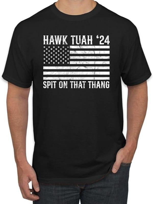 Adult Humor Shirts, Hawk Tuah '24 Spit On That Thang USA Flag Pop Culture T-Shirt Fashion Casual Classic Hoodie, Sweatshirt