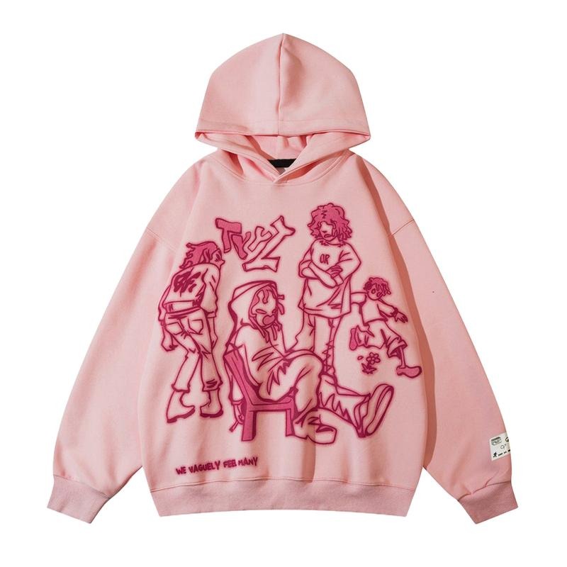 Aelfric Eden Cartoon Line Character Print Pullover Hoodie Menswear Oversized Tops Sweatshirts T-Shirts | GrindPrints.com